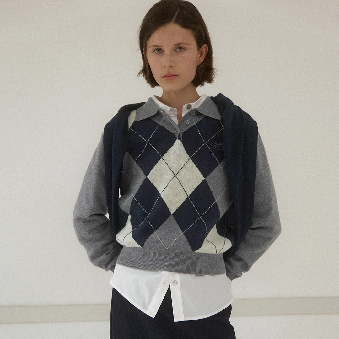 아뜰리에 나인 (Z-T-6904)MALO ARGYLE CROP KNIT 상품 이미지 2