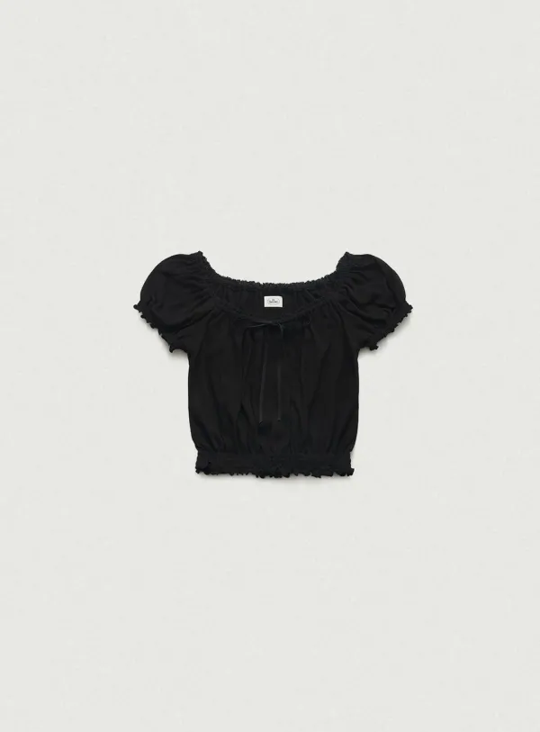 Rudy Shirring Puff Top_Black