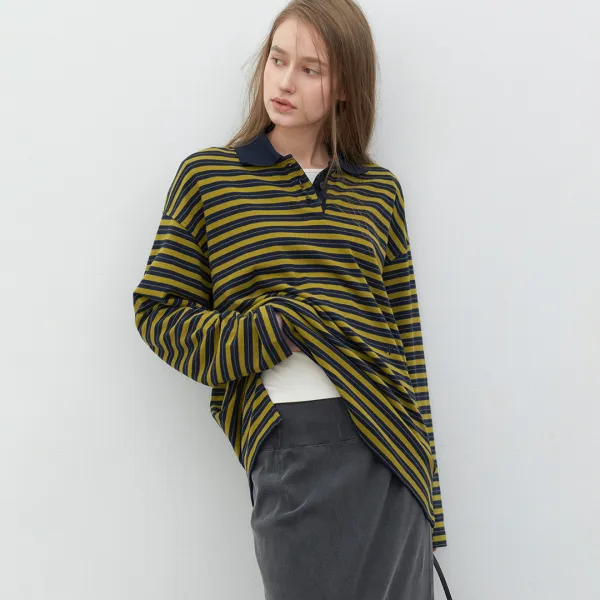 (T-7327)STRIPE RUGBY COLLAR TEE
