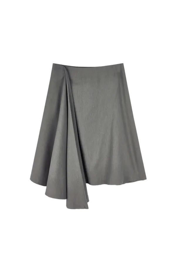 UNBAL MIDI SKIRT (KHAKI GREY)