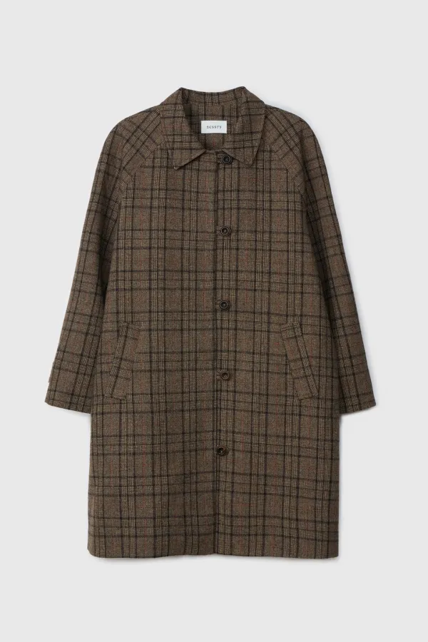 Wool Check Balmacaan Coat (Brown)