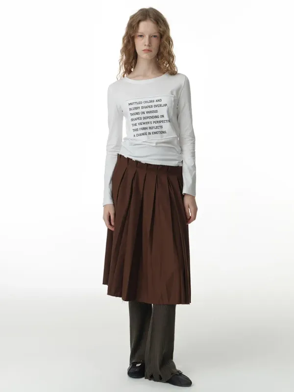 Buckle Pleated Skirt [Brown]