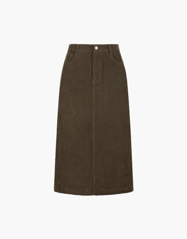 corduroy long skirt - brown