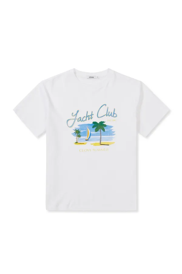 [25SS clove] Summer Yacht Graphic T-Shirt (White)