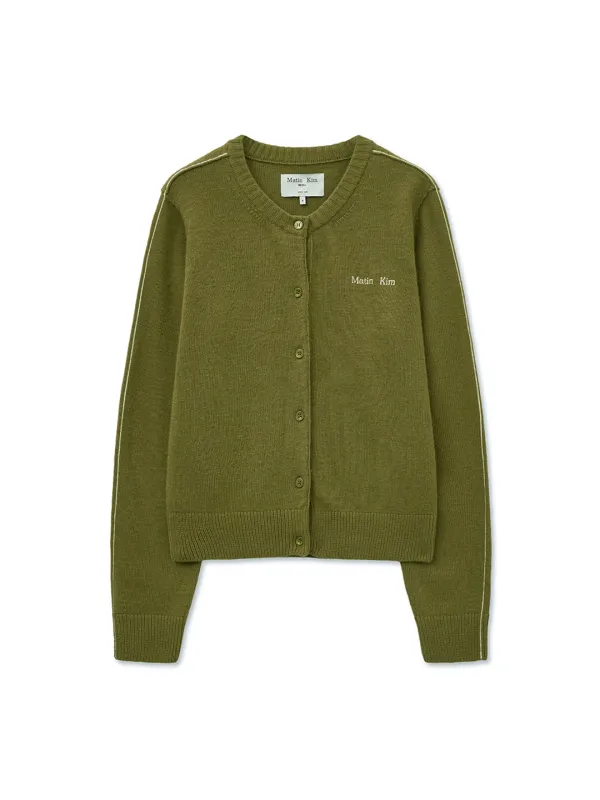 CASHMERE BLENDED ROUND KNIT CARDIGAN IN OLIVE