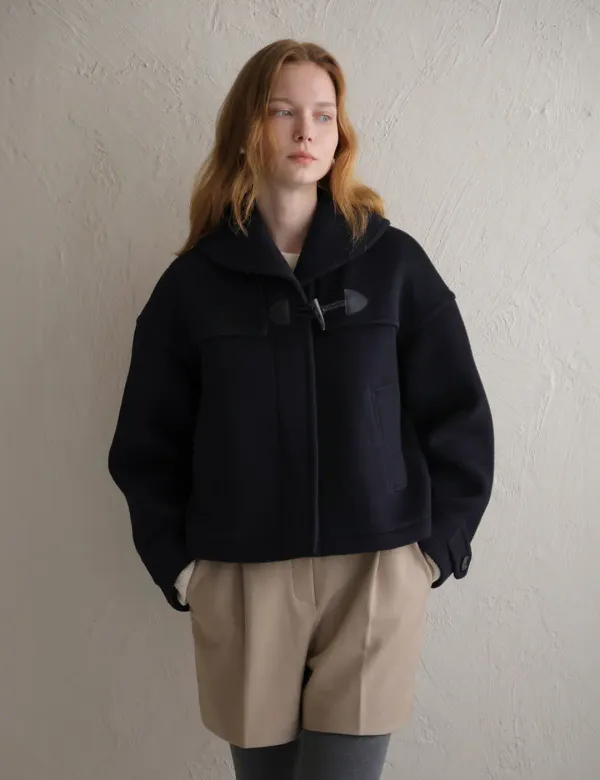 Carol Shawl Collar Half Coat (Dark Navy)