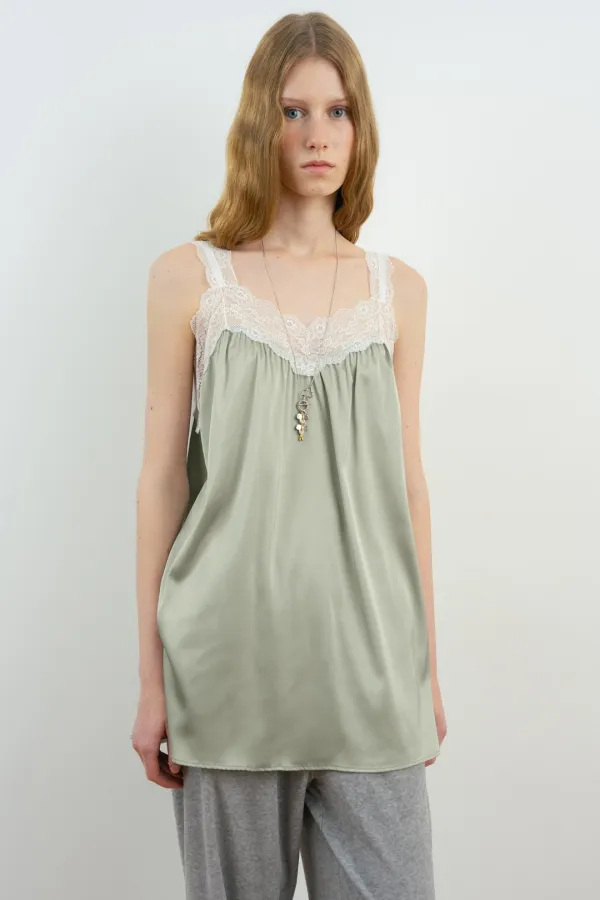 Satin Flare Mini Dress (Greyish Green)