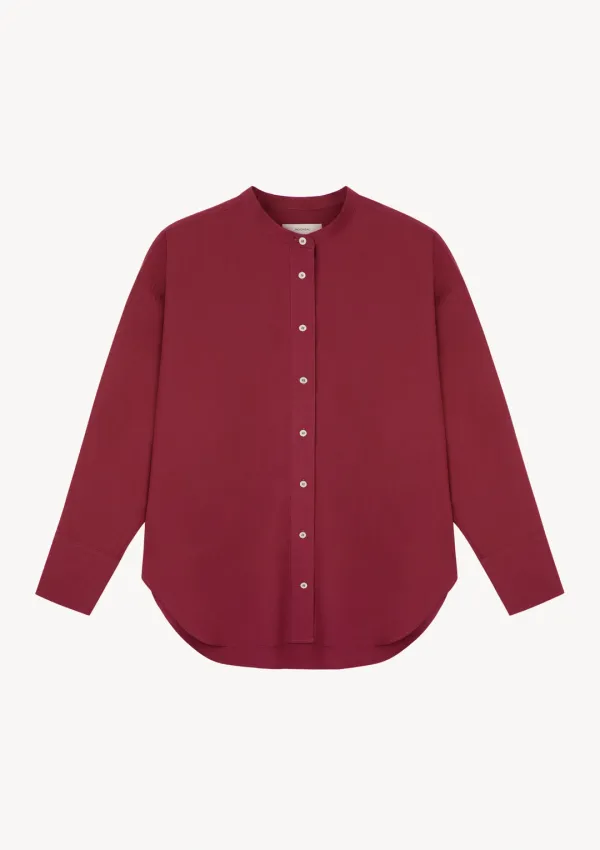 Keats Stand Collar Shirt in Burgundy