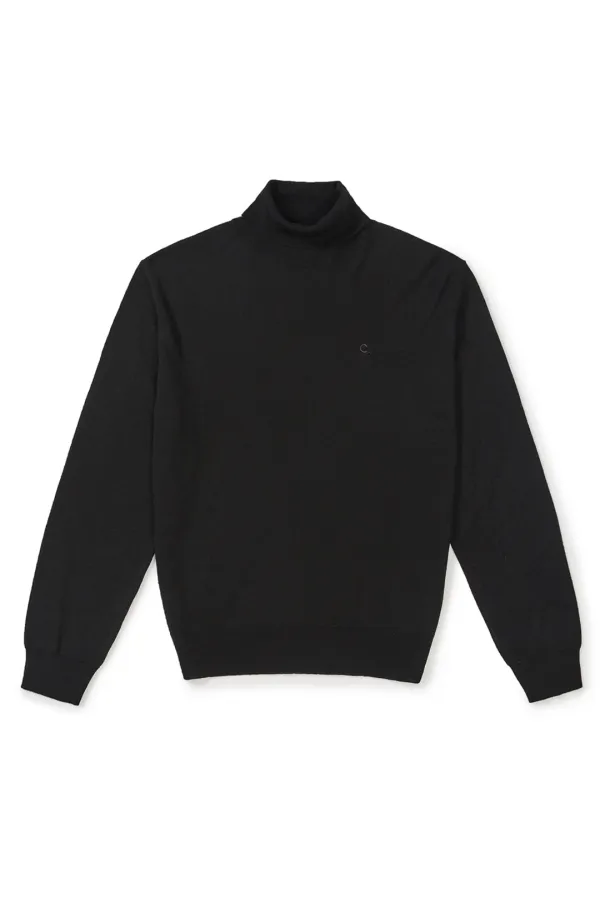 [25FW clove] High Neck Relaxed Knit Sweater (Black)