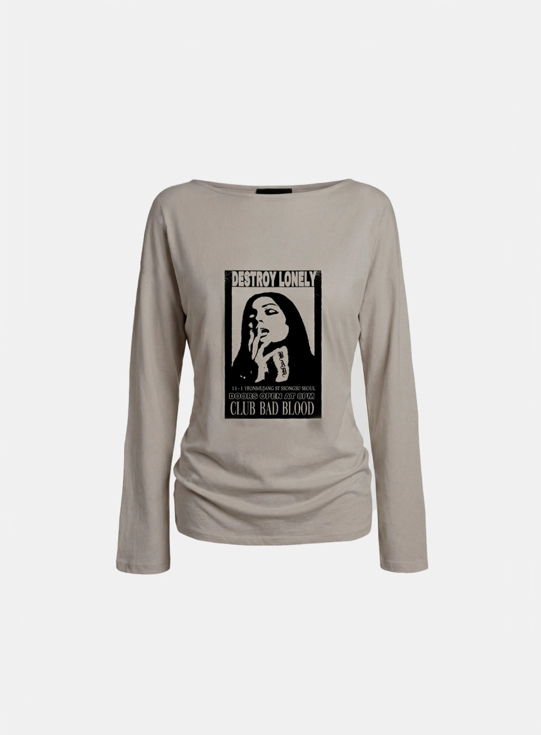 배드블러드 [w-tee26-121] CLUB BAD POST Boat Neck T-Shirt - Sand 상품 이미지 1