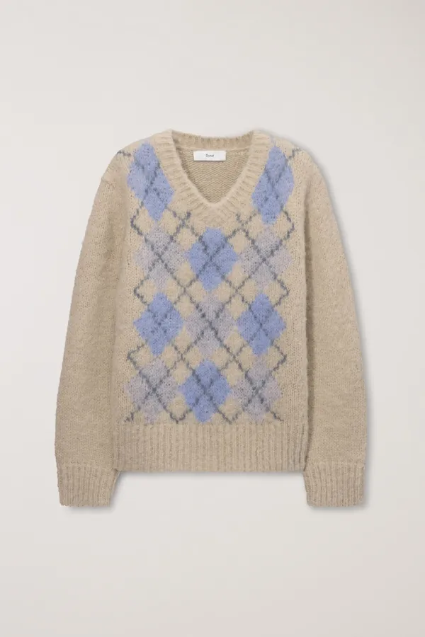 UNISEX BABY ALPACA ARGYLE SWEATER IVORY BEIGE