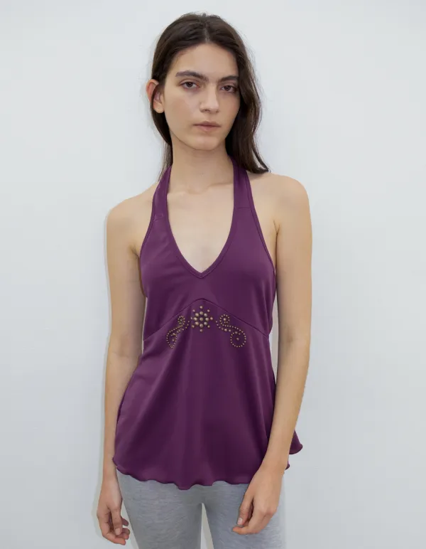 STUDDED HALTER TOP_ONZI EDITION, PURPLE