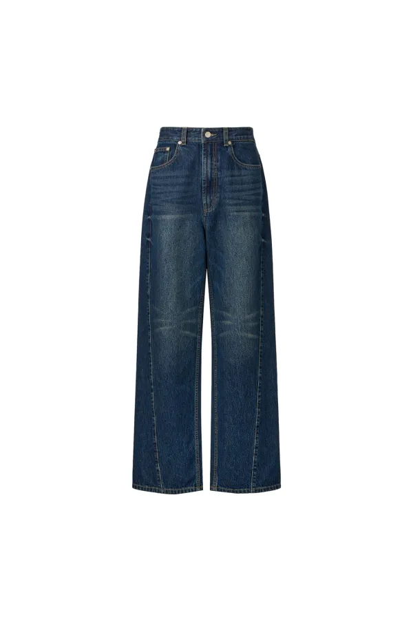 WASHED LOOSE-FIT JEANS [DEEP BLUE]