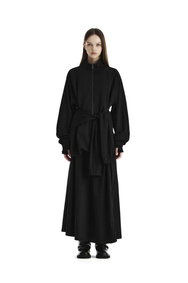 Double-Stripe Raglan Track Set-Up Jacket [ Black ]