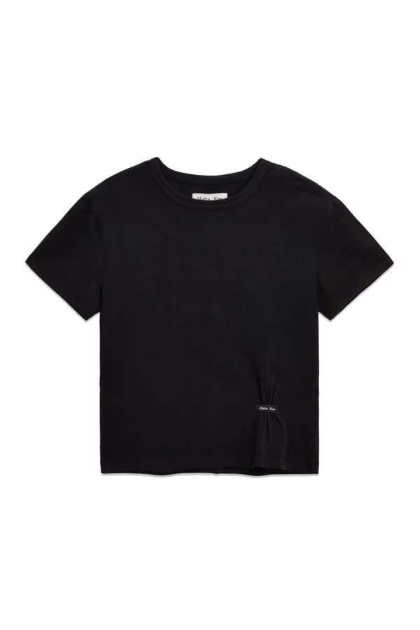MINI LABEL SHIRRING TOP IN BLACK