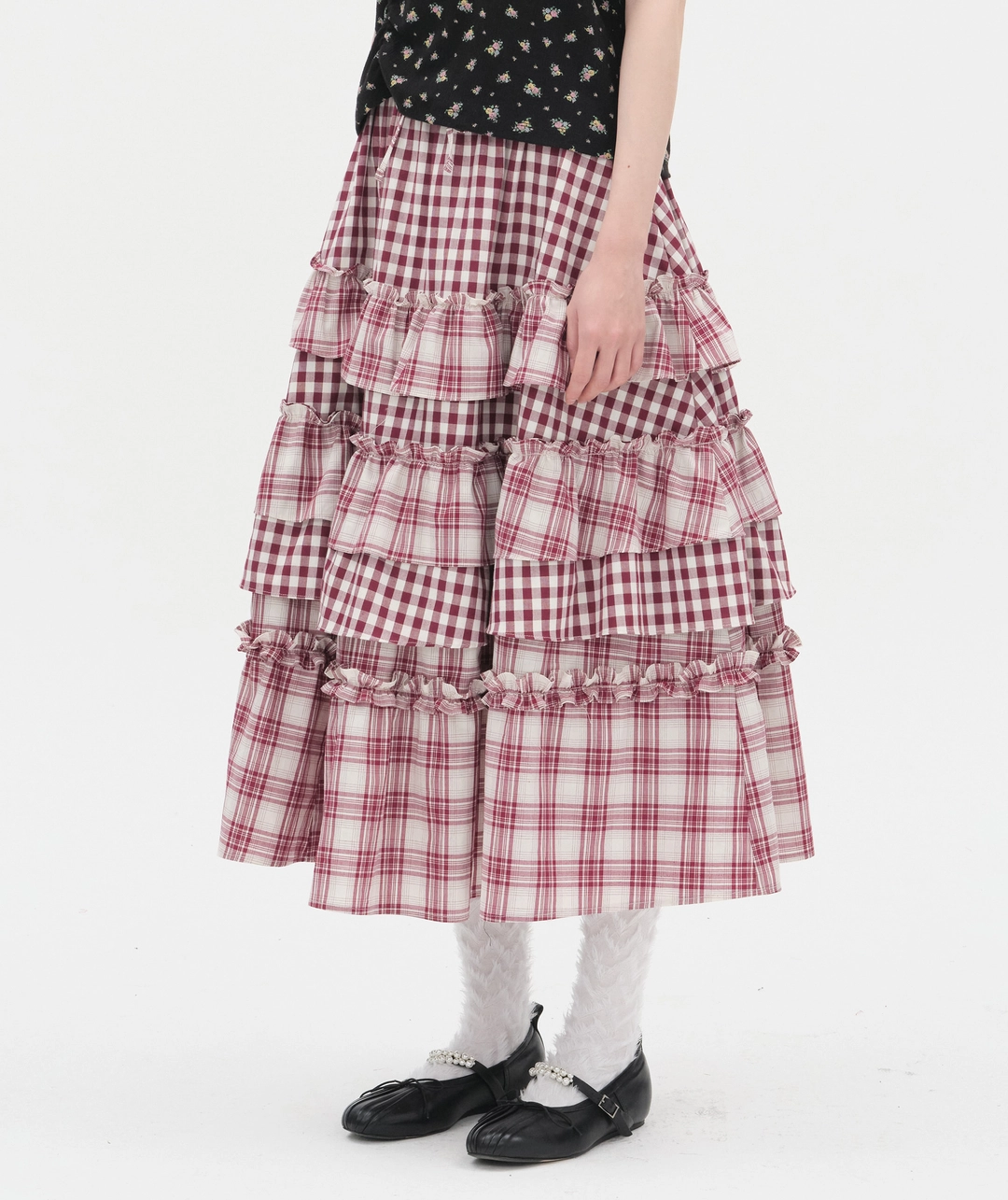 타입서비스 [2차] Voluminous Check Tier Skirt [Red] 상품 이미지 2