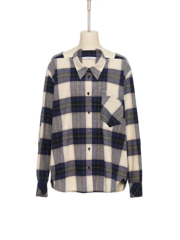 PF25 NAVY CHECK MOVABLE COLLAR SHIRT