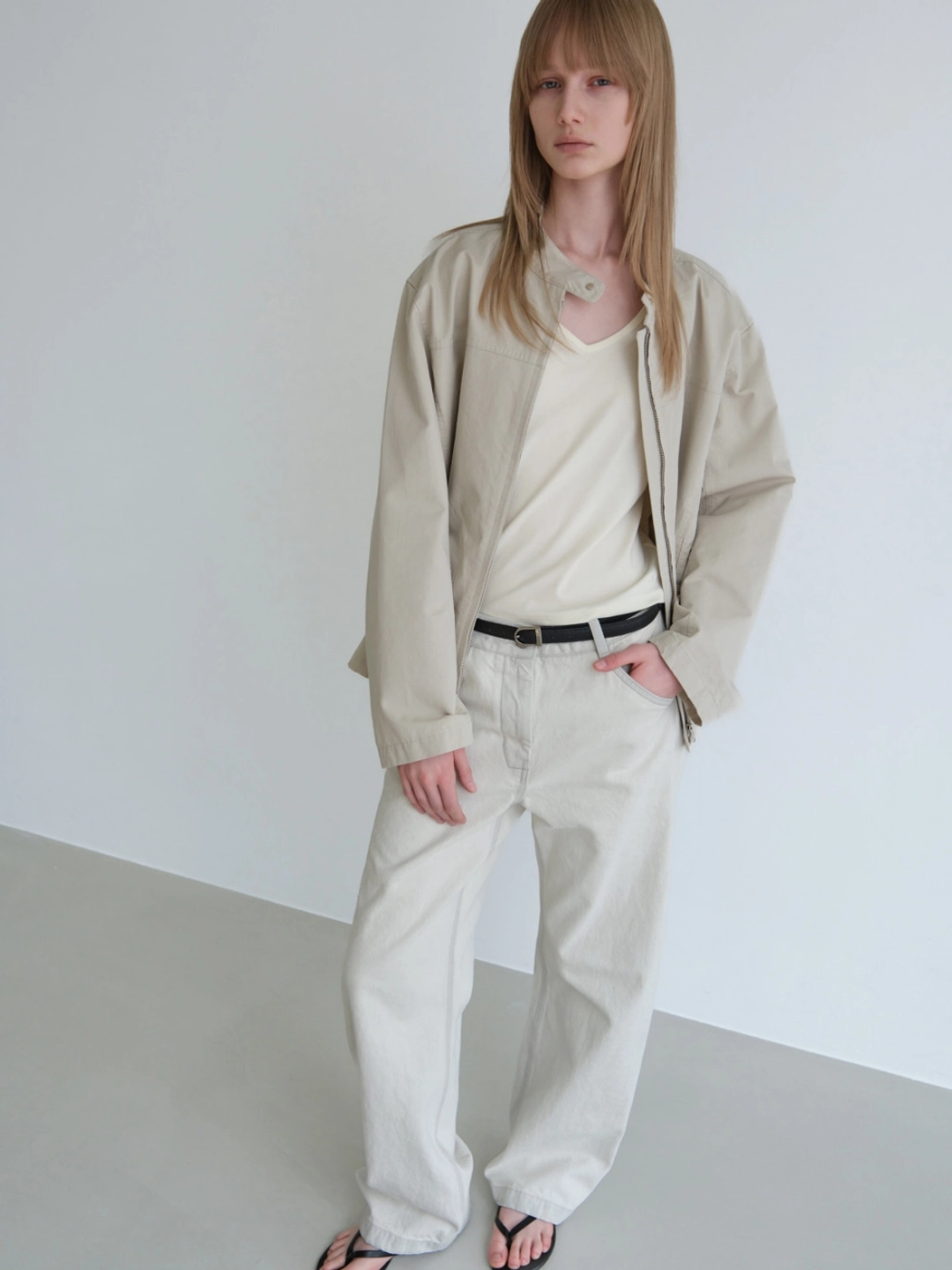 로우클래식 Washed Cotton Biker Jacket_Cream 상품 이미지 2
