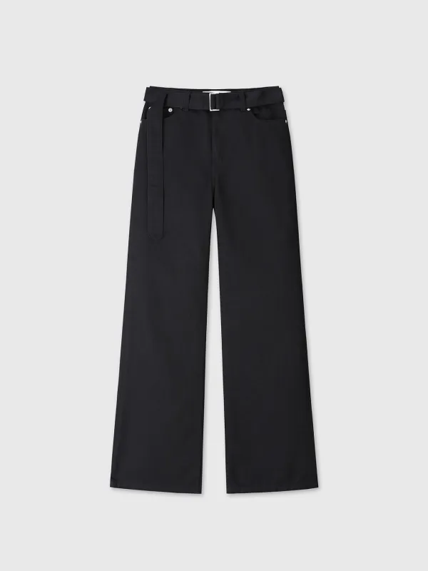 (W) WIDE-LEG BELTED DENIM PANTS_ RINSED BLACK