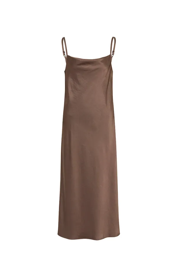 KATE SATIN DRESS (BROWN)