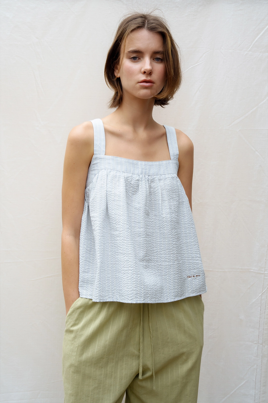 샤드라마 FLOWY STRIPED BLOUSE [SKY BLUE] 상품 이미지 2