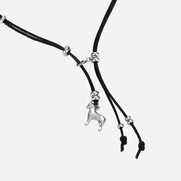 horse leather necklace-black