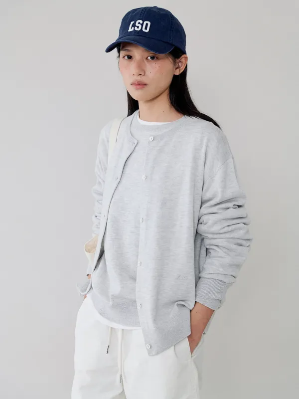 Comfort round cotton cardigan_melange white