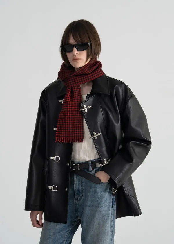 (UNI) FIREMAN FAUX LEATHER PADDED JACKET - BLACK
