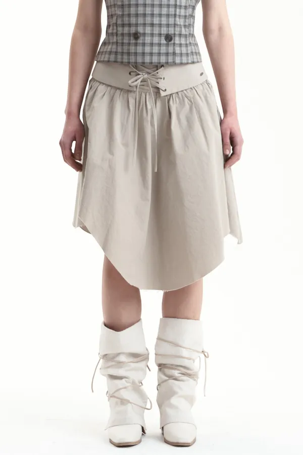 EYELET UNBALANCED CUTTING SKIRT BEIGE