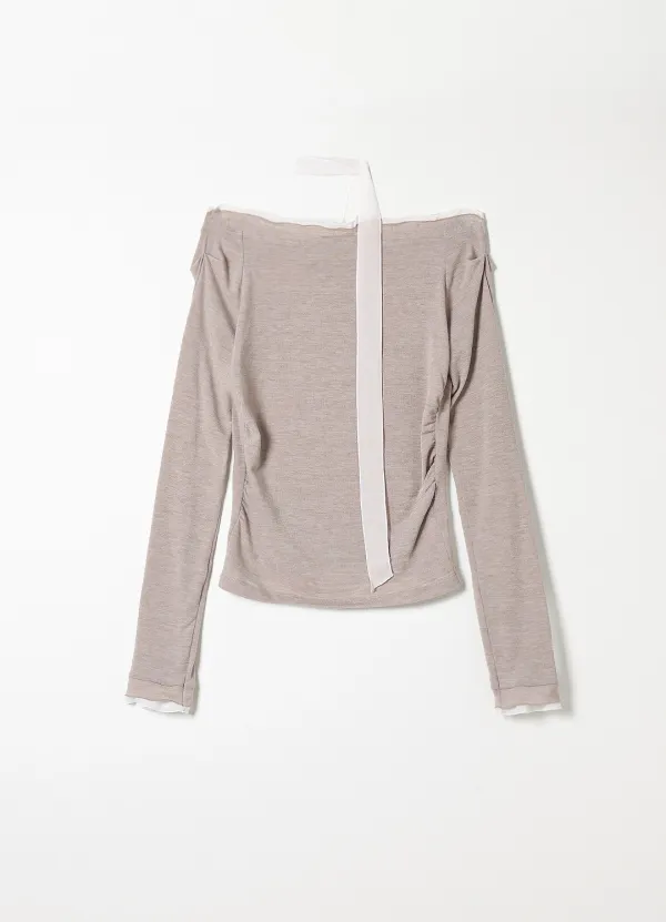 4TH Soft Chiffon Tie Top(Taupe)
