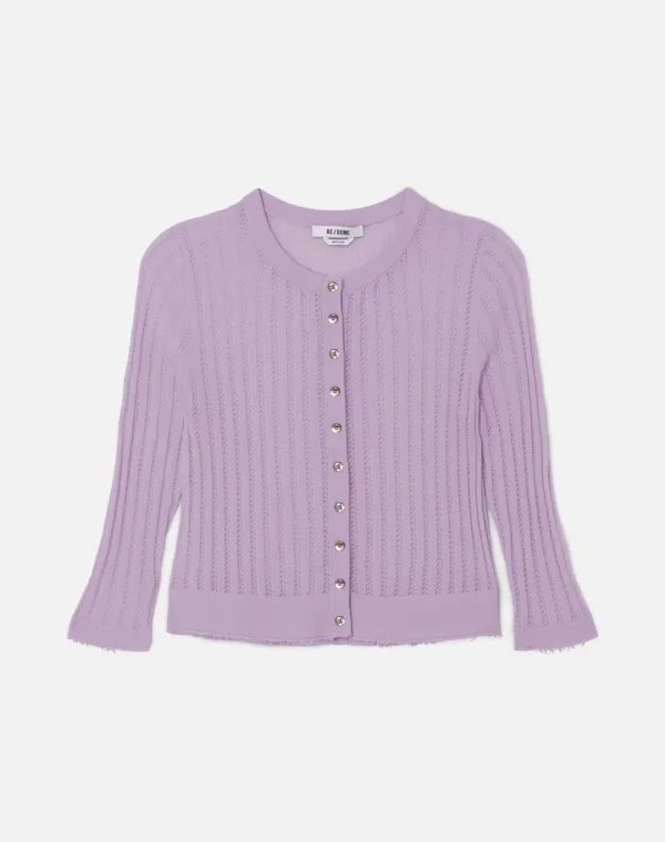 The Veil Pointelle Cardigan - Baby Violet