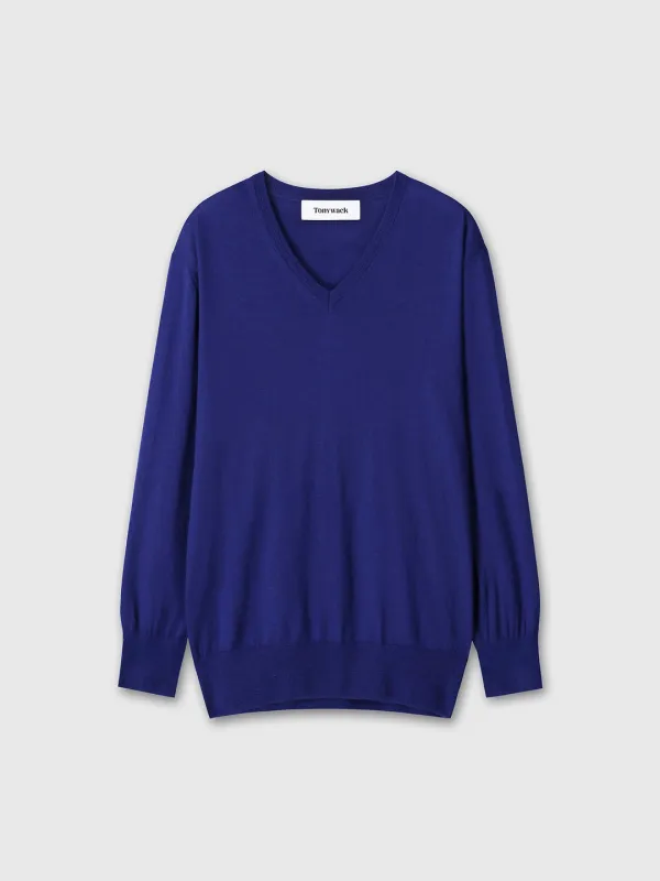 (W) AIRY CASHMERE V-NECK_ BLUE