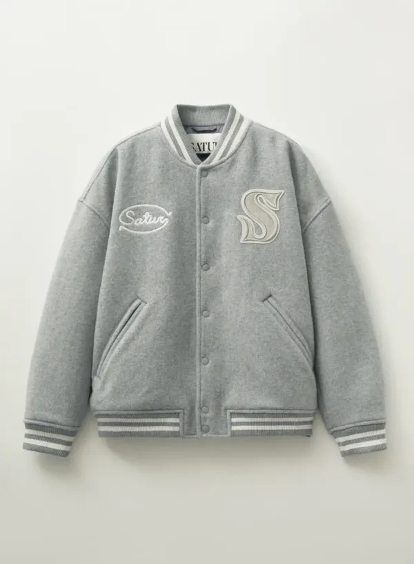 S Applique Wool Varsity Jacket - Gray