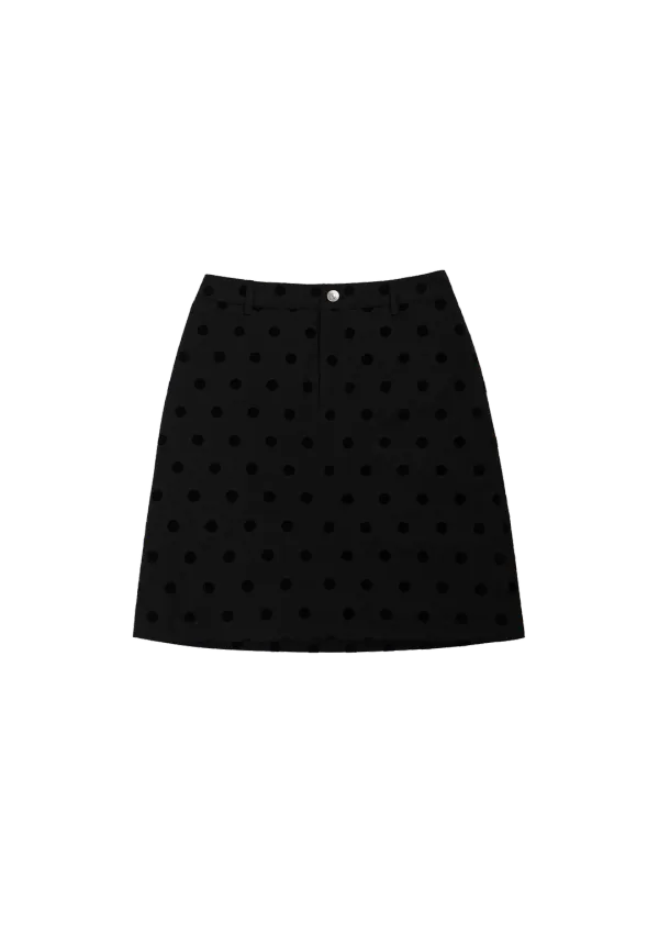 Mused Quilted Midi Skirt - Black Dot