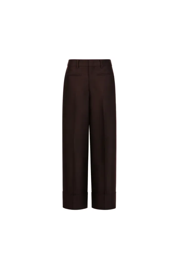 Turn-up Wool Silk Pants, Brown