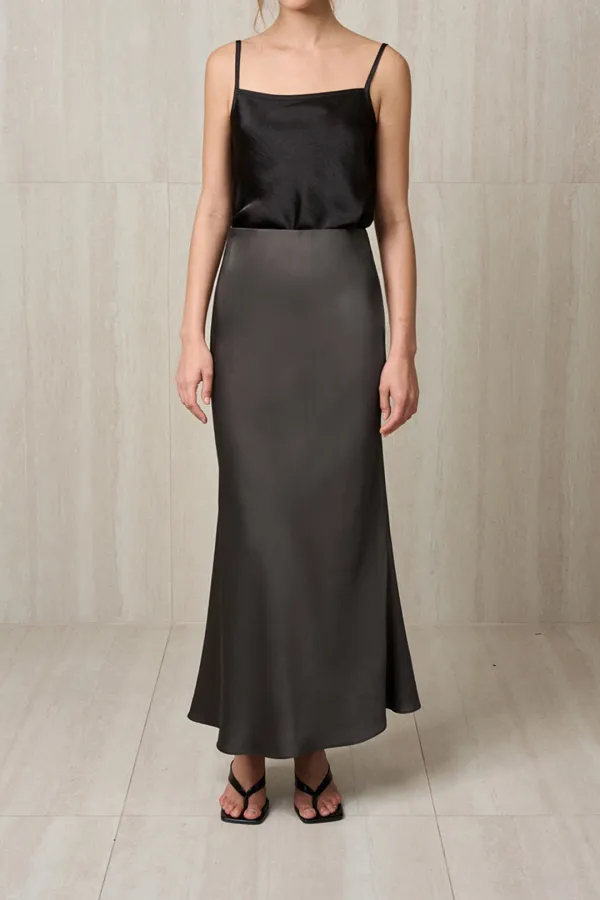 SATIN MAXI SKIRT SEPIA