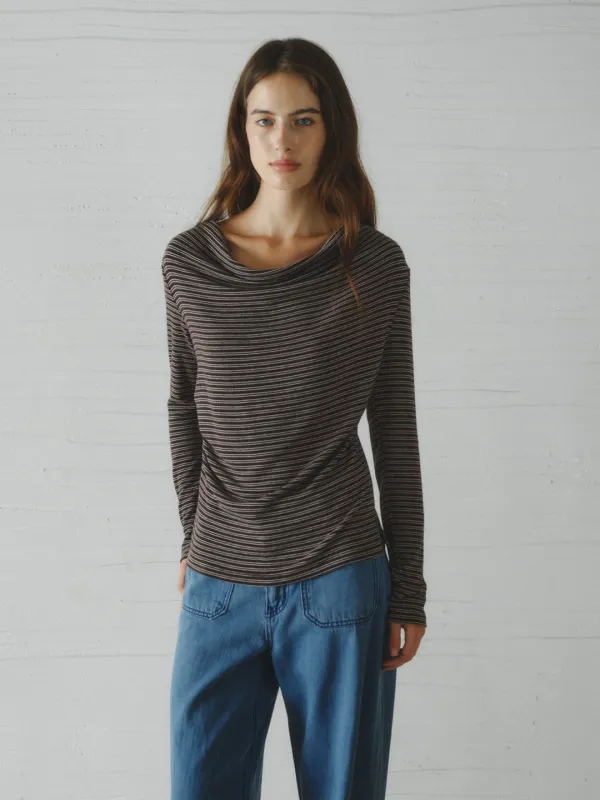 [10/7 예약배송] GRACE draped stripe t-shirt_brown stripe