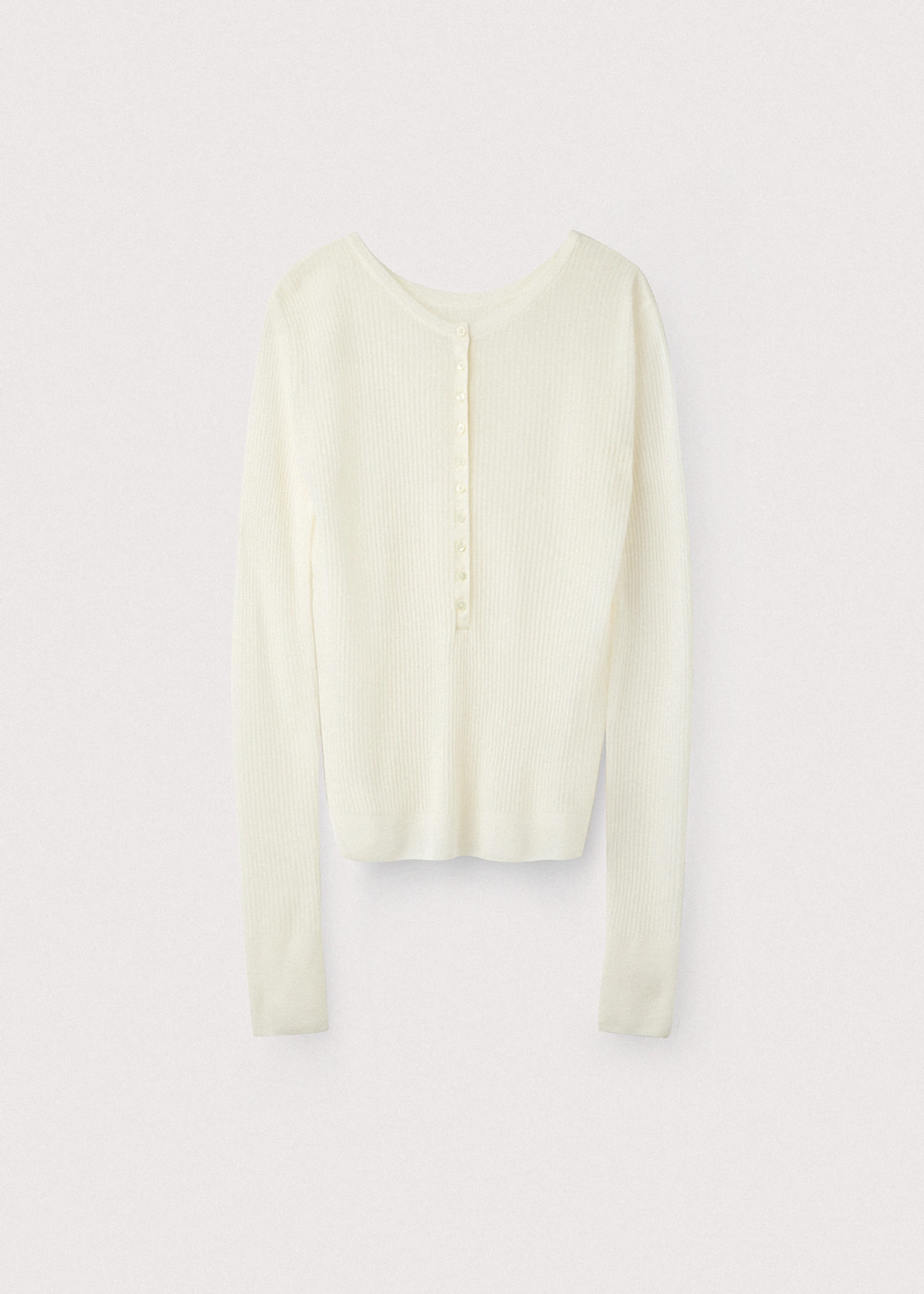 우마뭉 Linen viscose ribbed henley neck pullover_Off white 상품 이미지 3