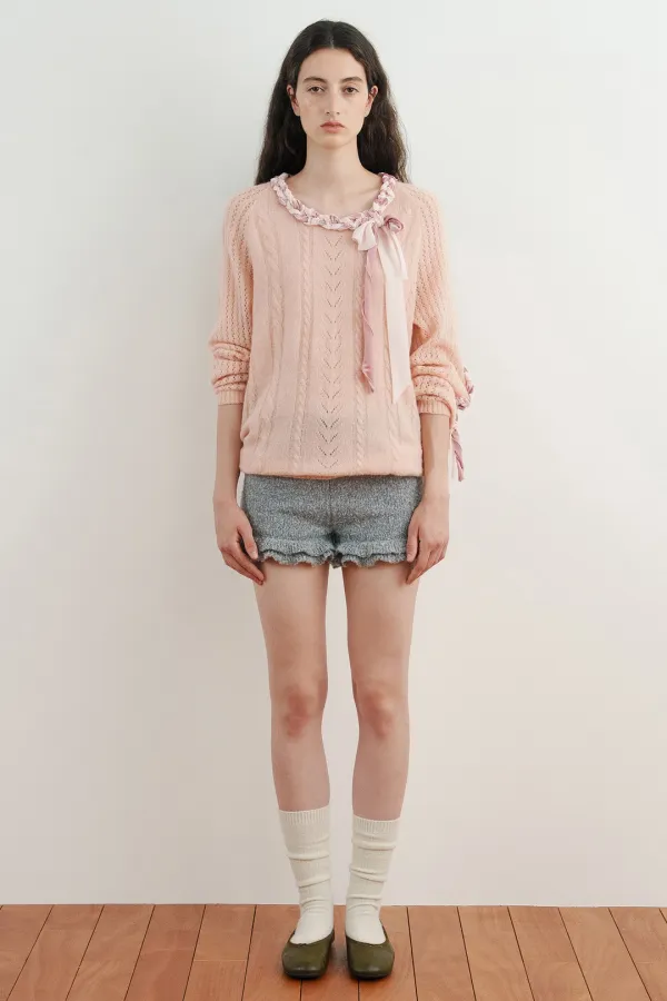 Lace-Up Ribbon Knit (Pink)