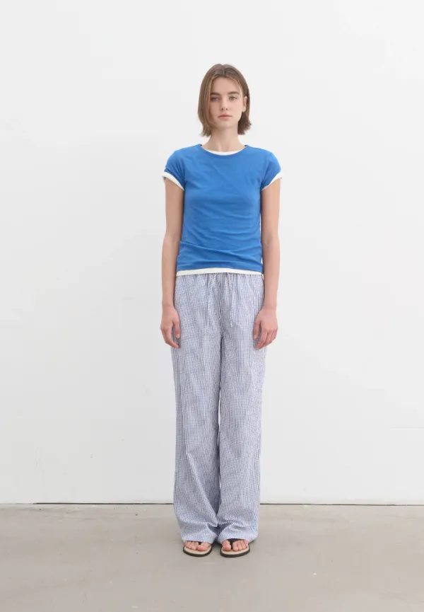 Check loose fit banding pants (white)