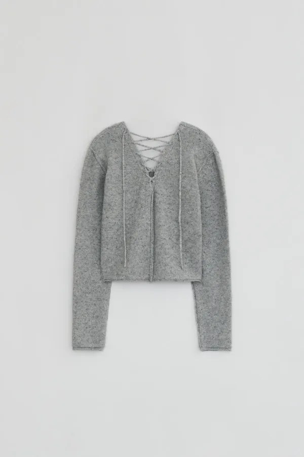 V NECK LACE UP KNIT
