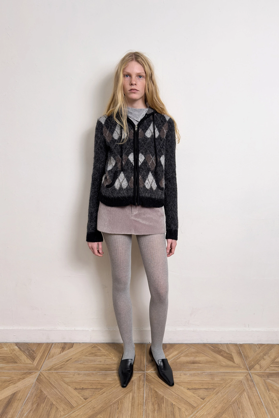 다이애그널 HEART ARGYLE JACQUARD HOOD ZIP UP 상품 이미지 2