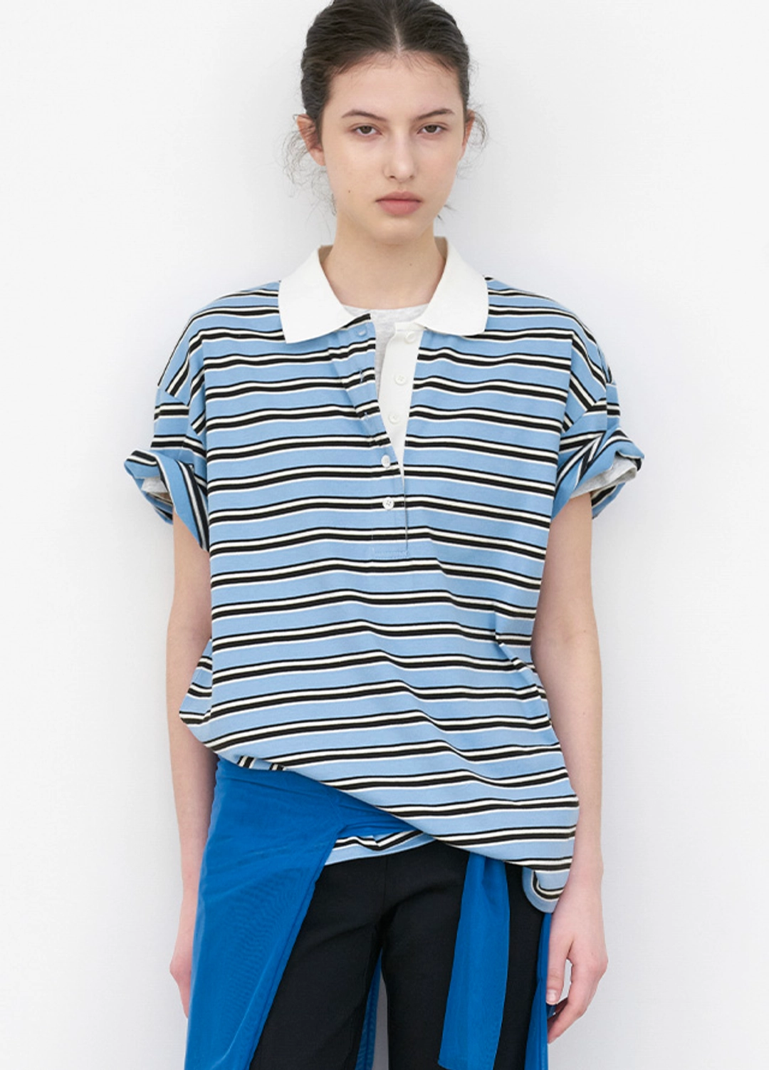 아뜰리에 나인 (T-7213)KNIT COLLAR STRIPE BOXY TEE 상품 이미지 1