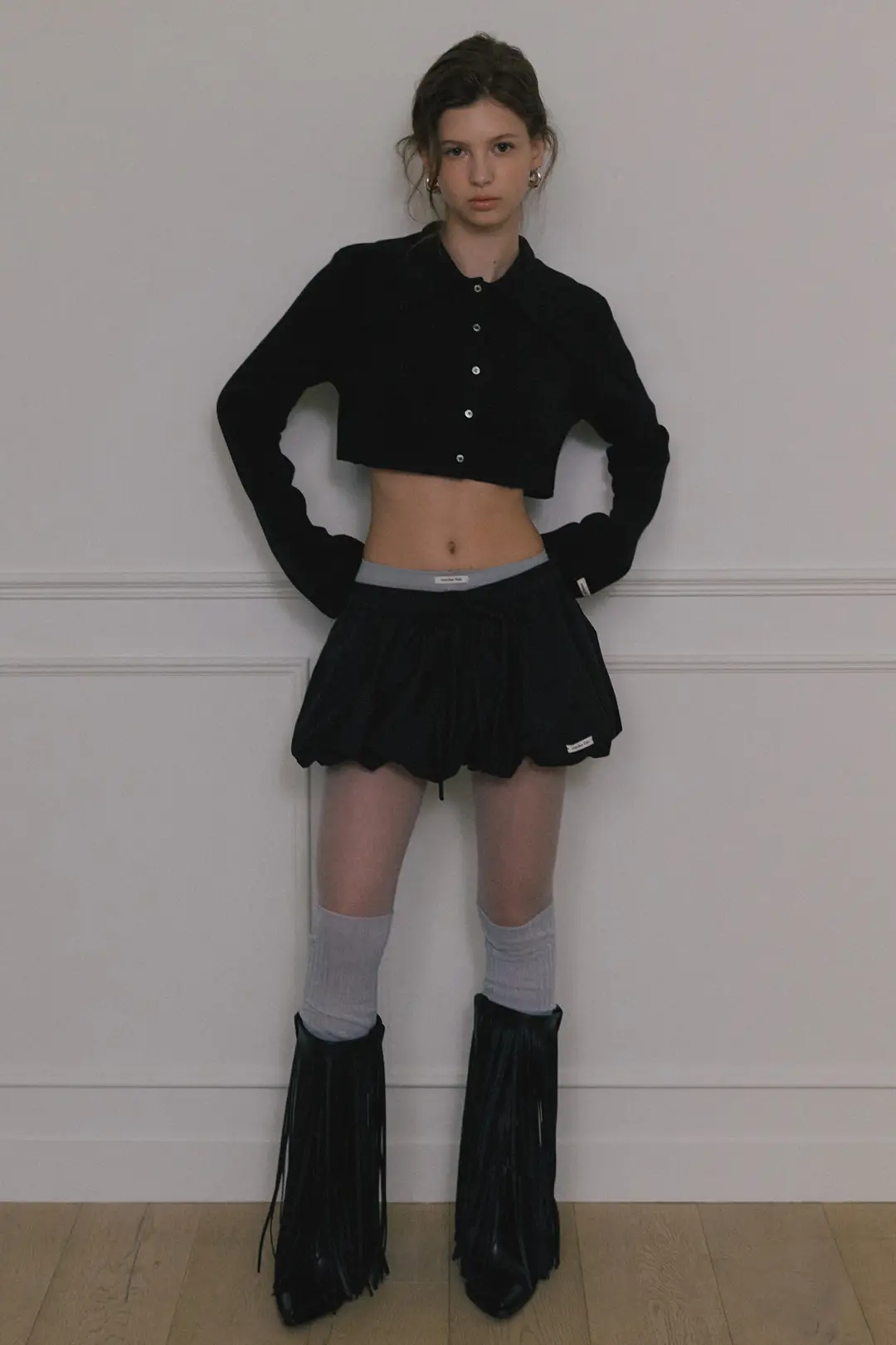 오버듀플레어 ANGORA COLLAR MICRO CROPPED CARDIGAN_BLACK 상품 이미지 2