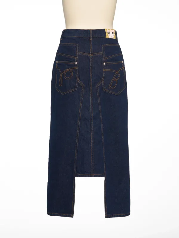 FW26 NAVY PANEL DETAIL DENIM SKIRT