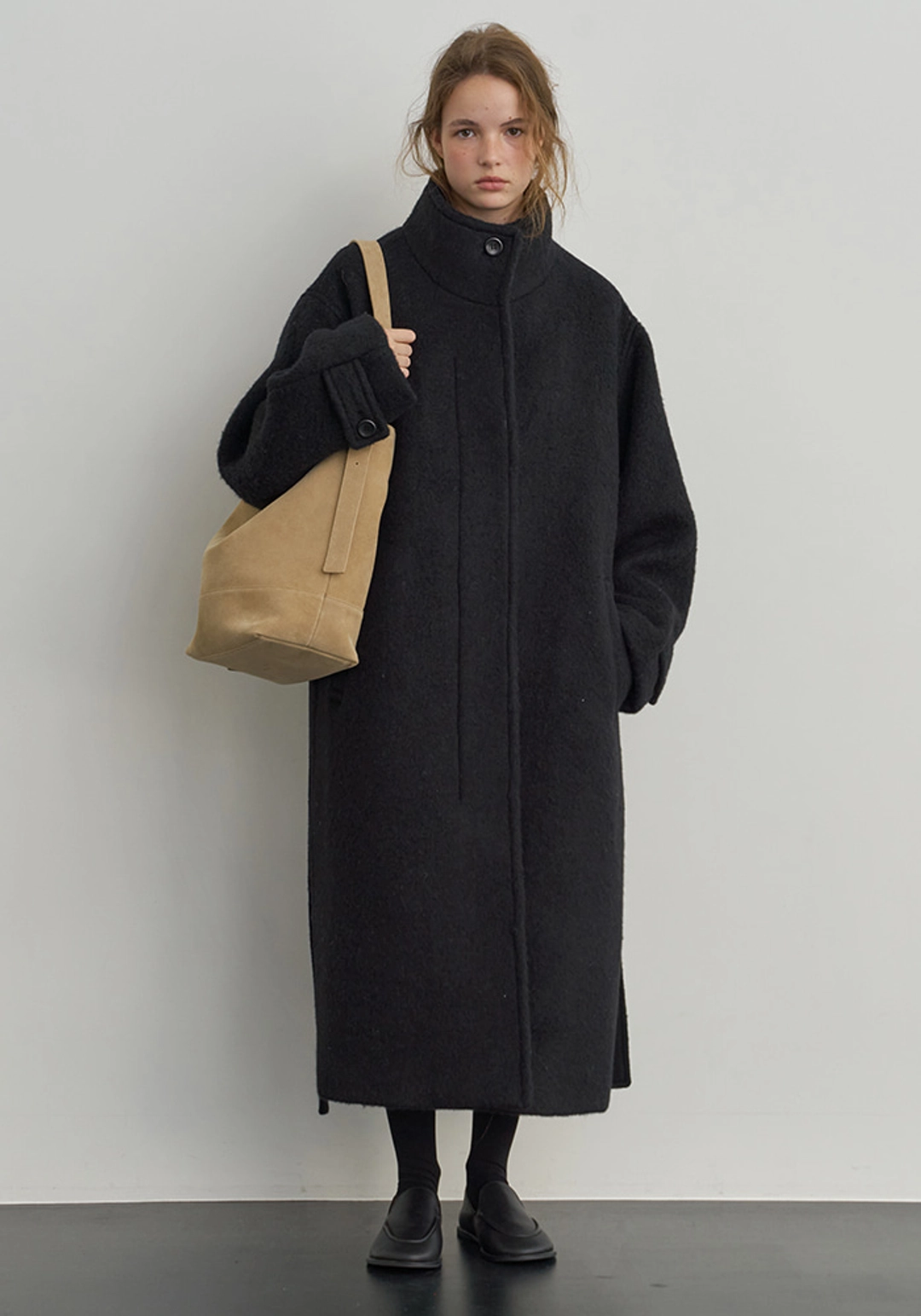 이브세이지 Oversized high neck boucle coat (Black) 상품 이미지 2