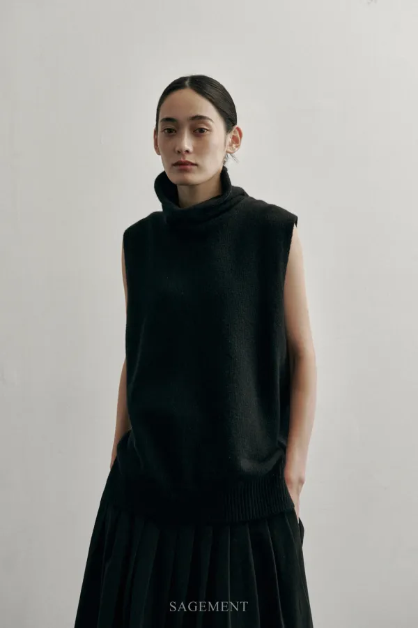 DOVIA HIGH-NECK KNIT VEST_BLACK