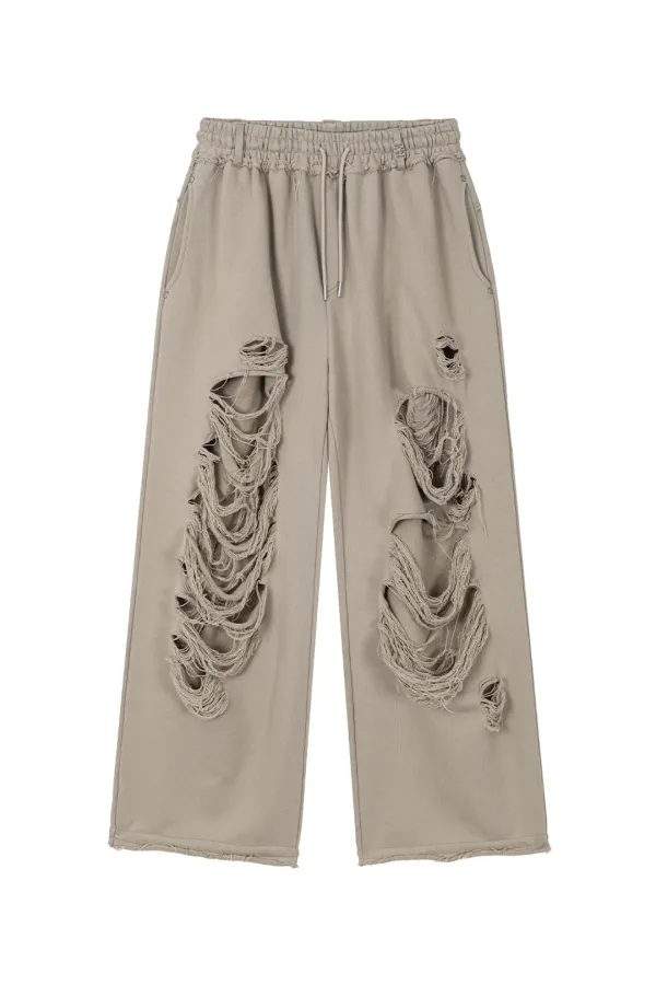 Scratch Damage Wide Sweat Pants [ Beige ]