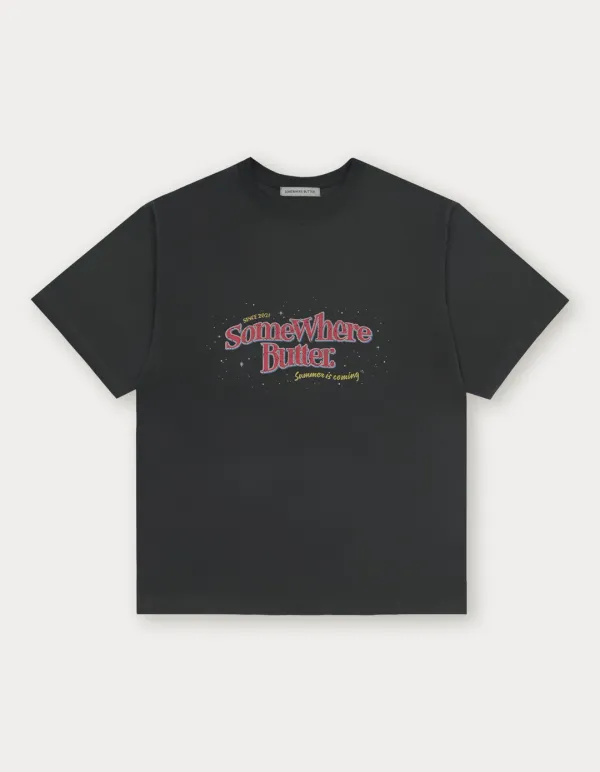 6.5 출고 Shine Wave Logo Over-fit Top - Charcoal