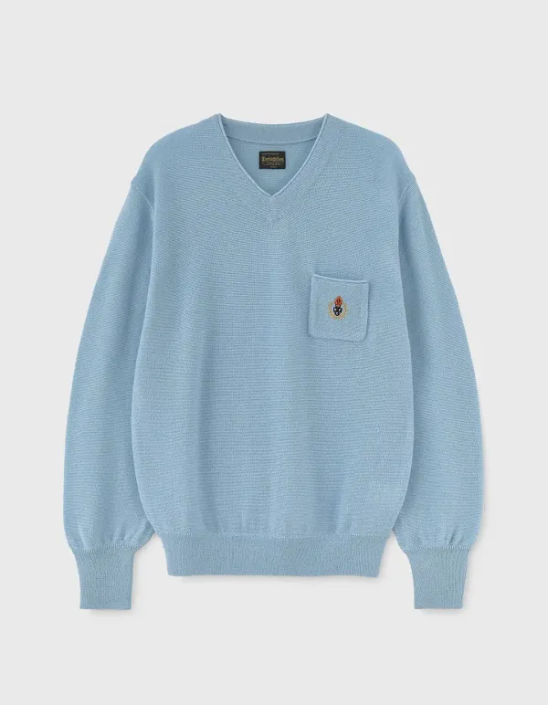 CREST MERINO WOOL V-NECK / Sky Blue